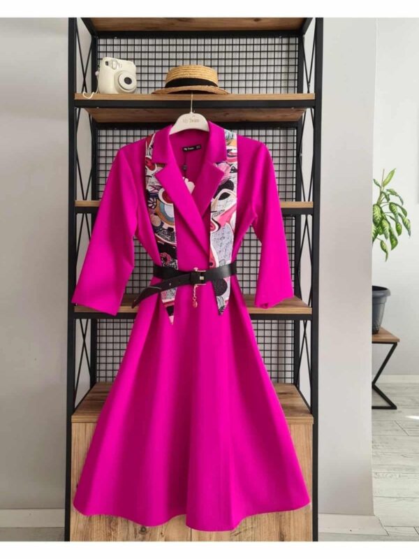 Kadın Pembe Beli Kemerli Omzu Kuşaklı Midi Boy Elbise