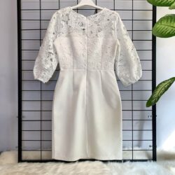 Kadın Beyaz Midi Boy Duble Kumaş Dantel Detay Nikah Mevlüt Kına Düğün Isteme Söz Nişan Abiye