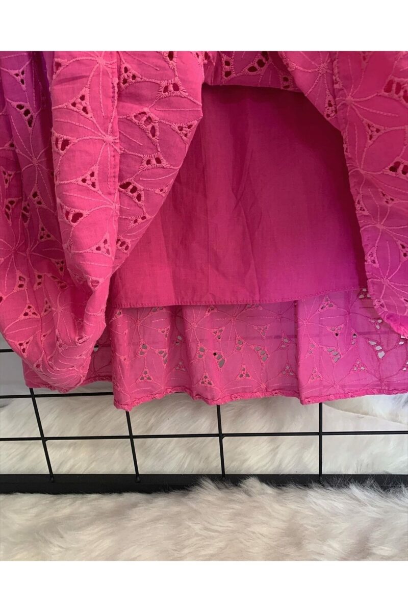 Kadın Pembe Tamamı Fistolu Pamuk Kumaş Gömlek Etek Ikili Takım