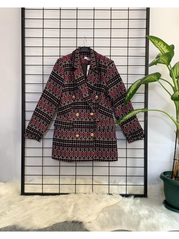 Kadın Siyah Ekose Tüvit Kumaş Blazer Ceket