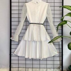 3536577973 Kadın Geniş Kalıp Beyaz Saten Ve Tül Kollu Parti Doğum Günü Düğün Nişan Kına Abiye Tasarım Elbise