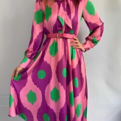 Kadın Pembe Midi Boy Saten Günlük Gece Düğün Nişan Kına Davet Parti Elbise