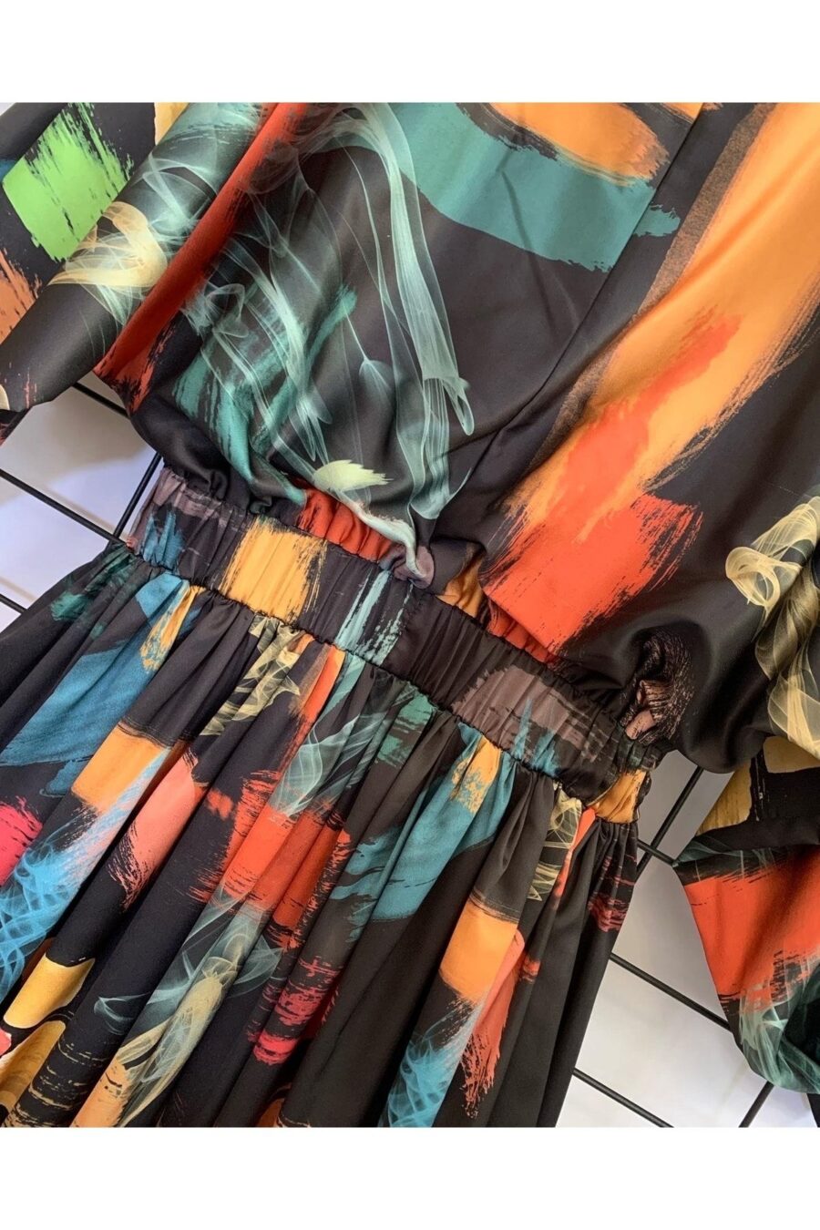 5925371511 Kadın Saten Beli Lastikli Maxi Boy Uzun Kol Tesettür Günlük Gece Davet Abiye Elbise