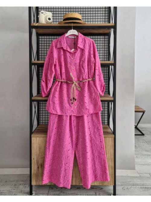 Kadın Pembe Komple Fistolu Pamuk Kumaş Astarlı Iç Göstermeyen Takım