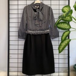 Kadın Siyah Uzun Kollu Günlük Ofis Özel Gün Gece Davet Puantiye Elbise