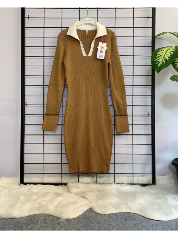 Kadın Camel Dizüstü Fitilli Triko Elbise