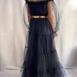 56720419143 Kadın Lacivert Tamamı Tül Uzun Boy Uzun Kol Düğün Nişan Kına Isteme Davet Abiye Elbise