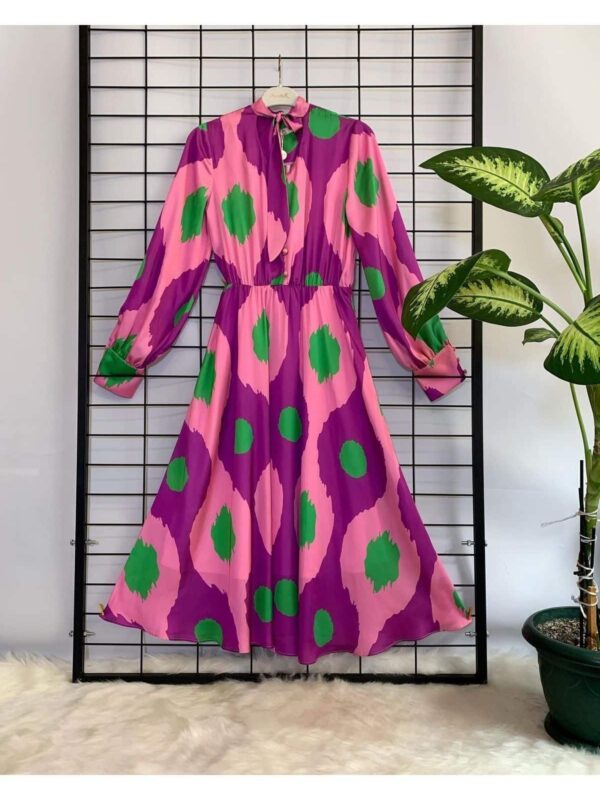 Kadın Pembe Midi Boy Saten Günlük Gece Düğün Nişan Kına Davet Parti Elbise