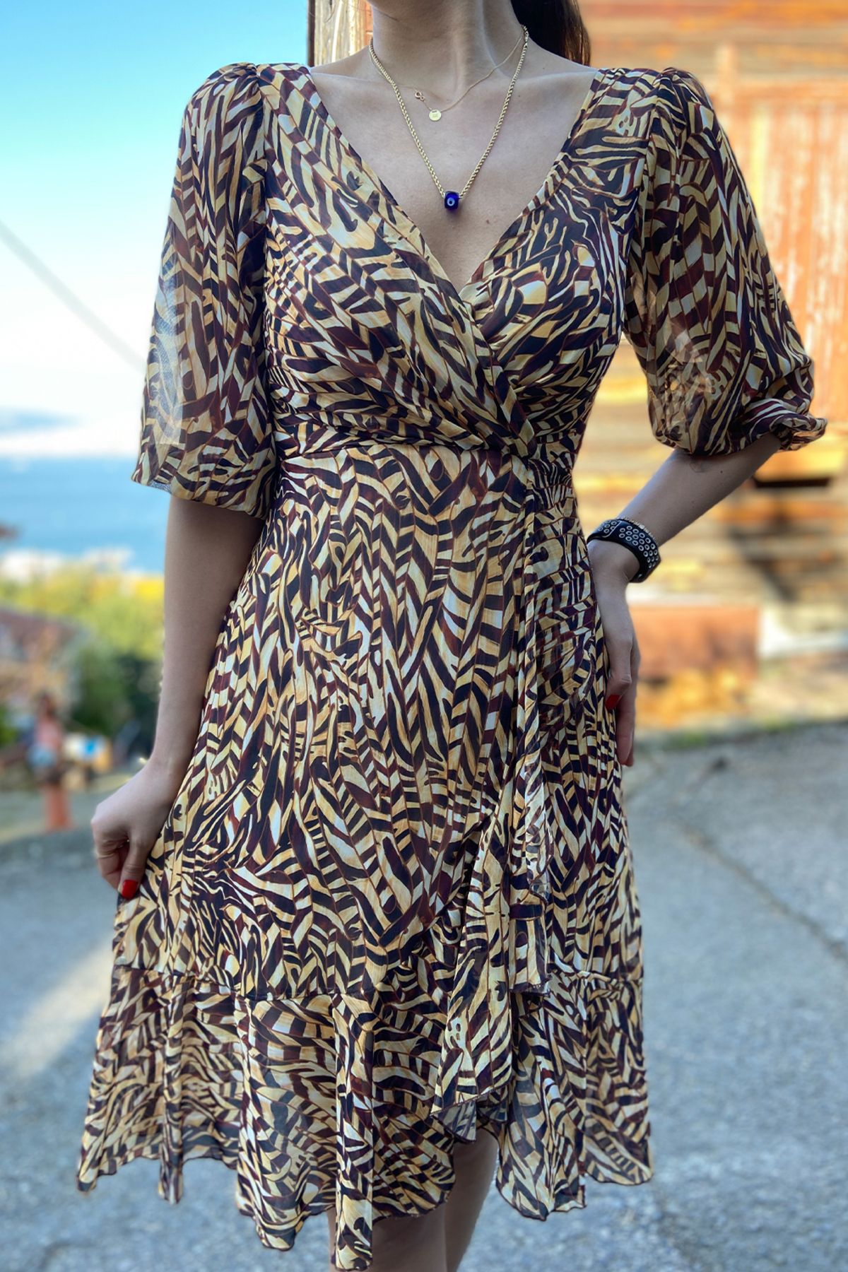 Kadın Dar Kalıp Fırfır Detaylı Yazlık Şifon Elbise