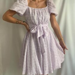 Kadın Tasarım Lila Günlük Akşam Tatil Parti Yazlık Kuşaklı Elbise