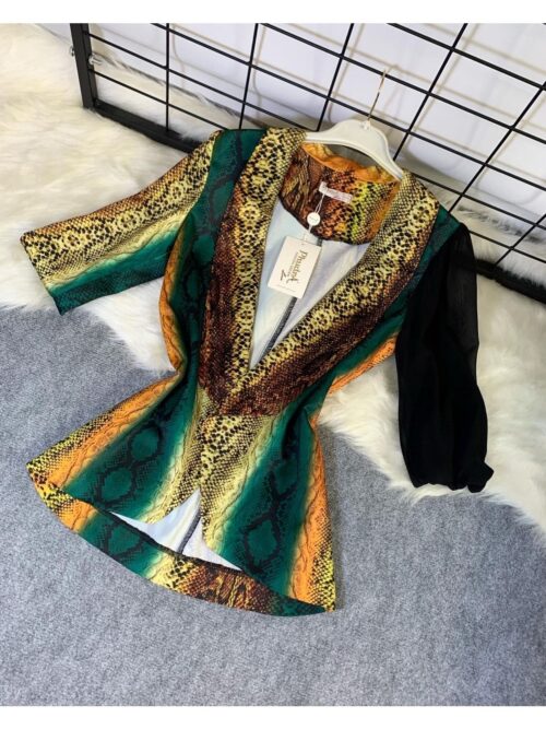 Kadın Yılan Derisi Desen Tek Kolu Şifon Tasarım Saten Gömlekb