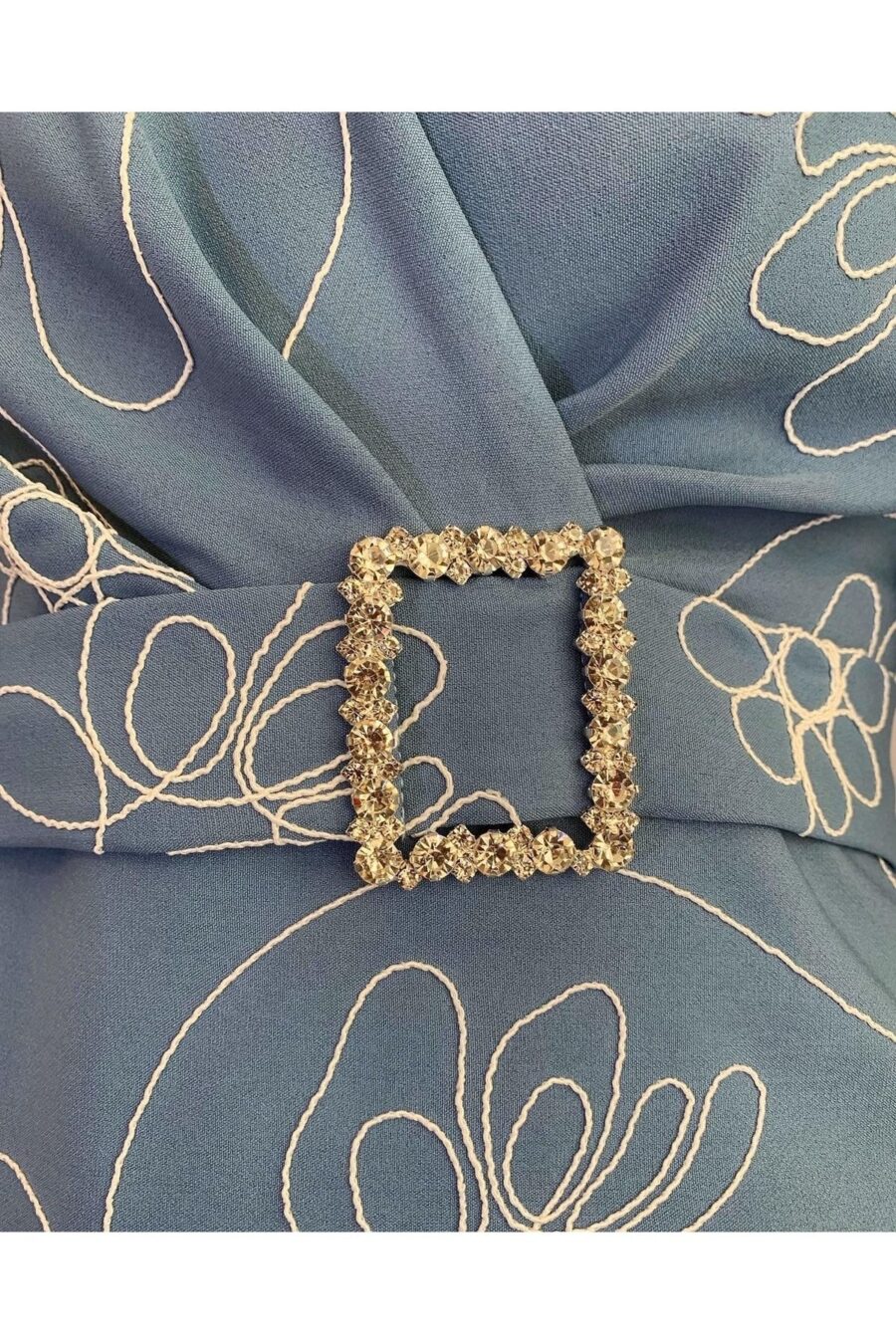 06376041613 Kadın Mavi Midi Boy File Detaylı Günlük Gece Düğün Nişan Kına Davet Abiye Elbise