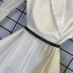 3536577973 Kadın Geniş Kalıp Beyaz Saten Ve Tül Kollu Parti Doğum Günü Düğün Nişan Kına Abiye Tasarım Elbise