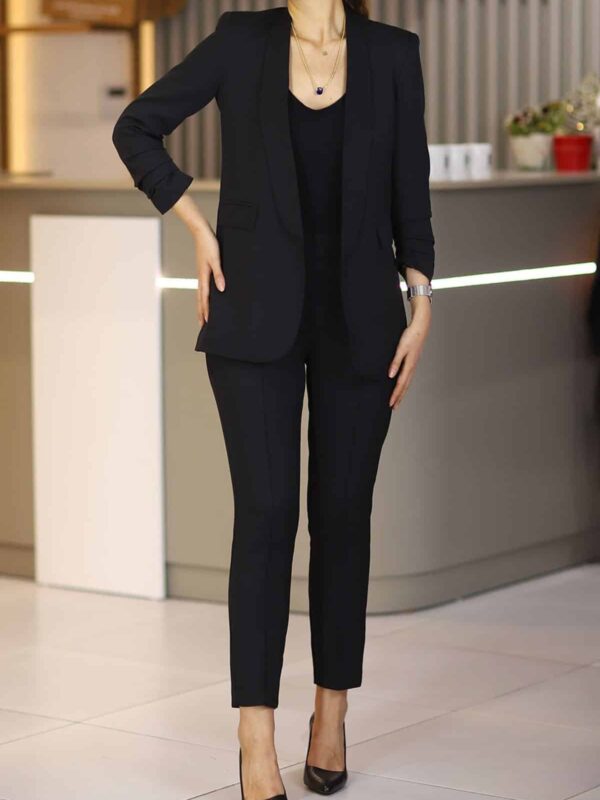 Kadın Siyah Slim Fit Ceket Pantolon İkili Takım