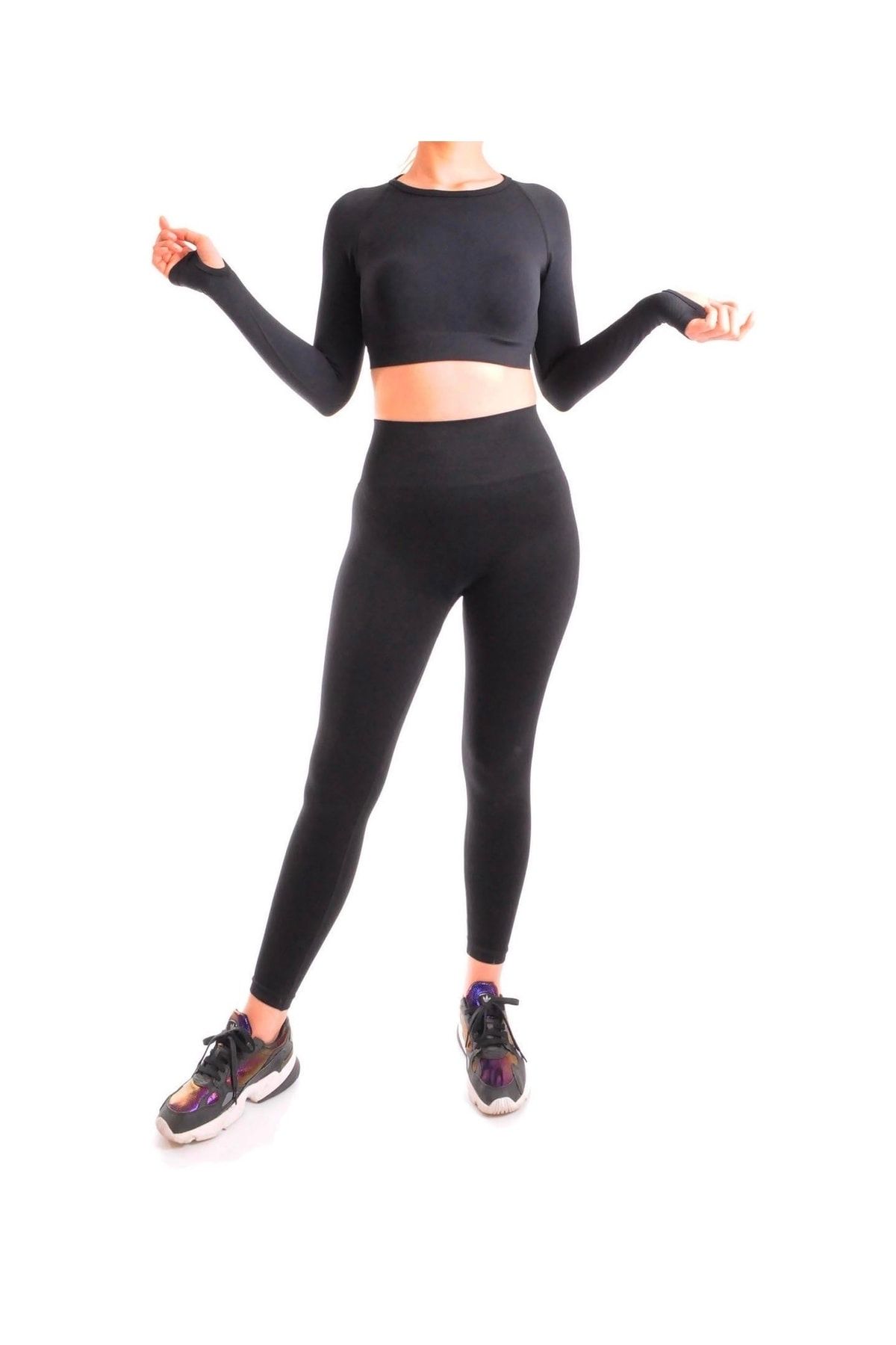 Kadın Kırmızı Toparlayıcı Etkili Uzun Kol Spor Crop