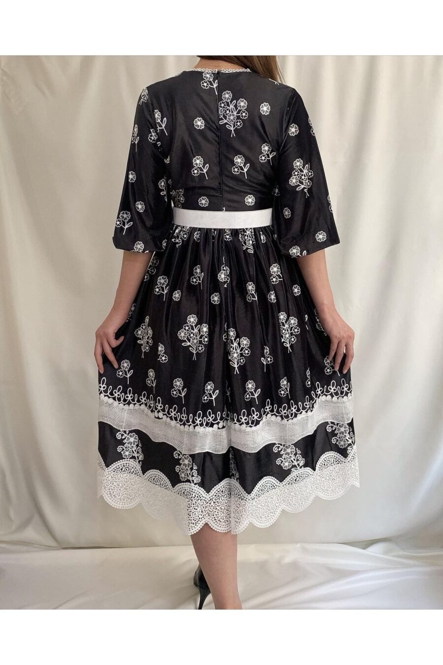 548159517 Kadın Siyah Kadife Kruvaze Dantel Detaylı Midi Boy Abiye Gece Davet Düğün Kına Kışlık Tasarım Elbise