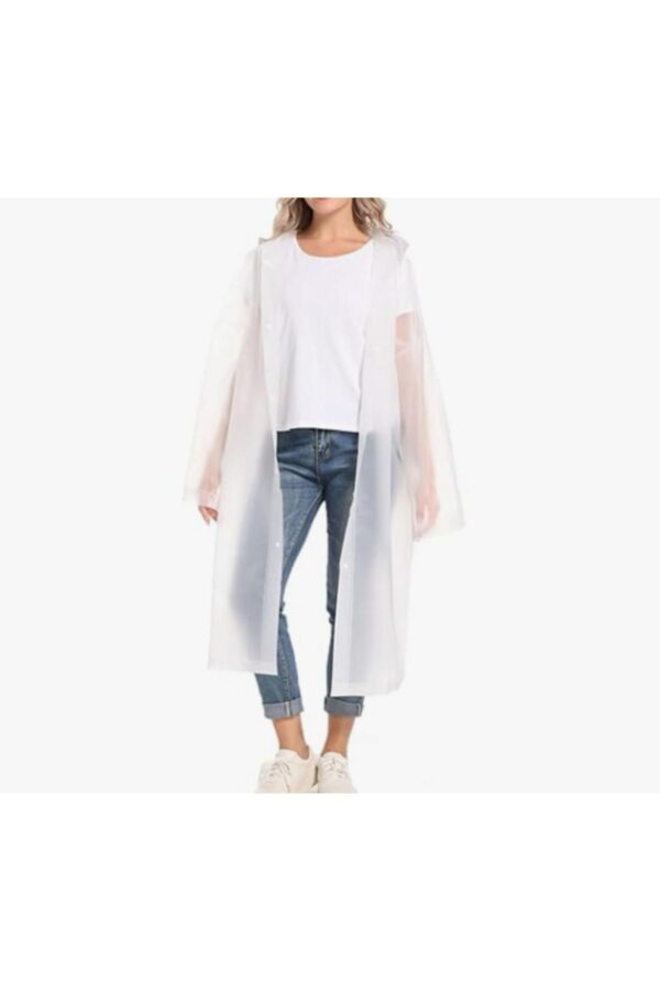 Yetişkin Unisex Beyaz Yağmurluk Ve Rüzgarlık Kapüşonlu Eva Kumaş Rüzgar Ve Suya Dayanıklı