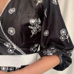 548159517 Kadın Siyah Kadife Kruvaze Dantel Detaylı Midi Boy Abiye Gece Davet Düğün Kına Kışlık Tasarım Elbise