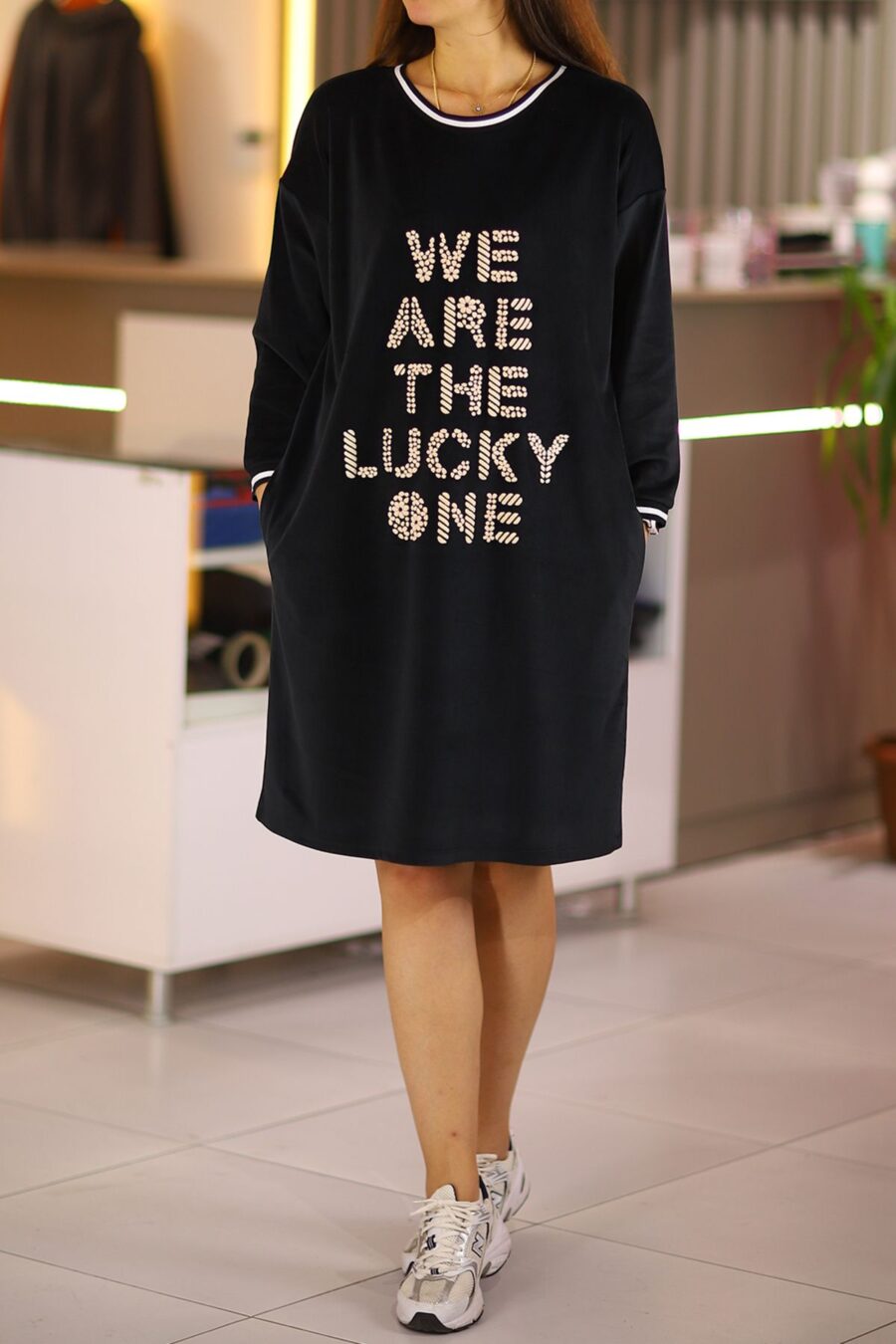 Tgclbse57 Kadın Siyah Midi Boy Kadife Büyük Beden Günlük Spor Elbise