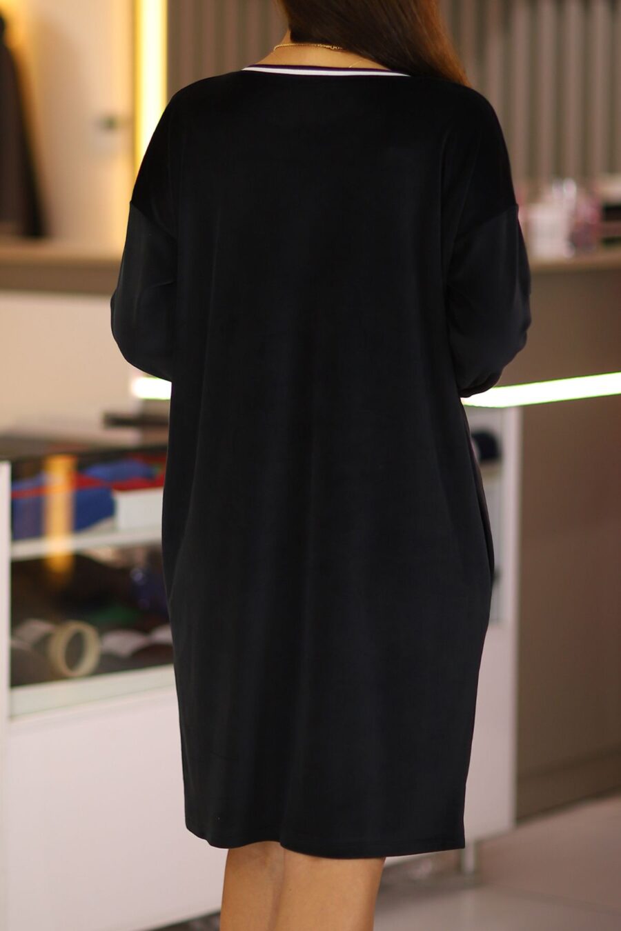 Tgclbse57 Kadın Siyah Midi Boy Kadife Büyük Beden Günlük Spor Elbise