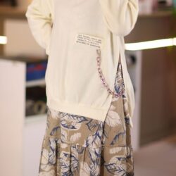 Kadın Krem Midi Boy Çiçek Desen Zincir Detaylı Triko Kazaklı Kolsuz Kloş Büyük Beden Elbise