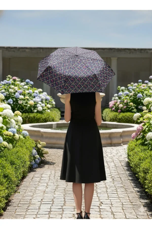 8 Telli Tam Otomatik Rüzgara Dayanıklı Çiçek Desenli Şemsiye