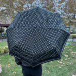 8 Telli Tam Otomatik Rüzgara Dayanıklı Desenli Şemsiye - Siyah-gri