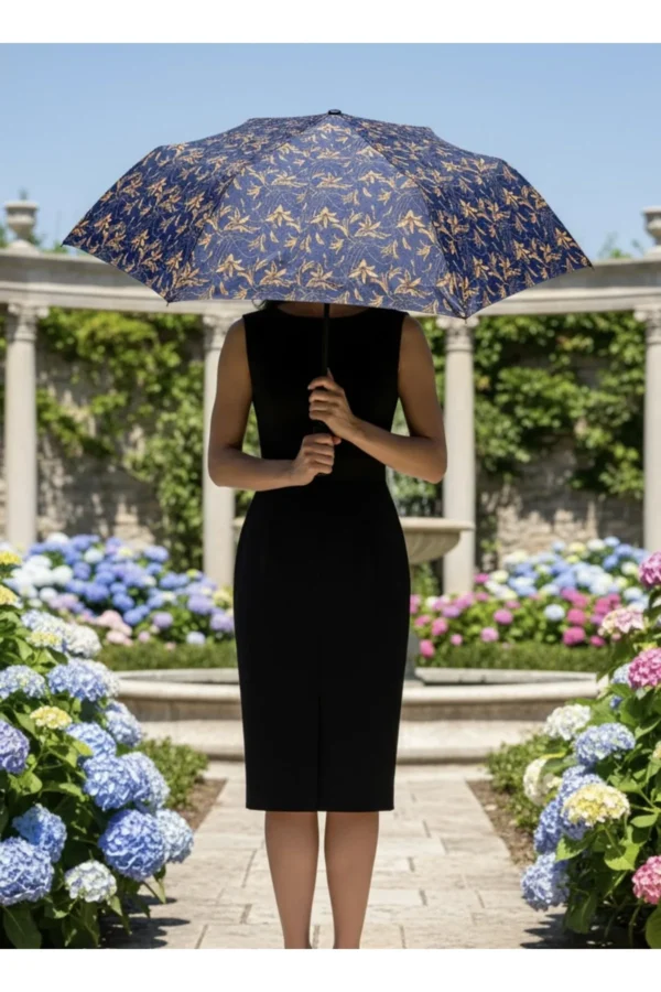 8 Telli Tam Otomatik Rüzgara Dayanıklı Yaprak Desenli Şemsiye