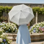 Bej 8 Telli Tam Otomatik Rüzgara Dayanıklı Desenli Şemsiye