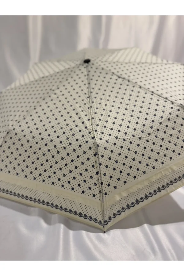 Bej 8 Telli Tam Otomatik Rüzgara Dayanıklı Desenli Şemsiye