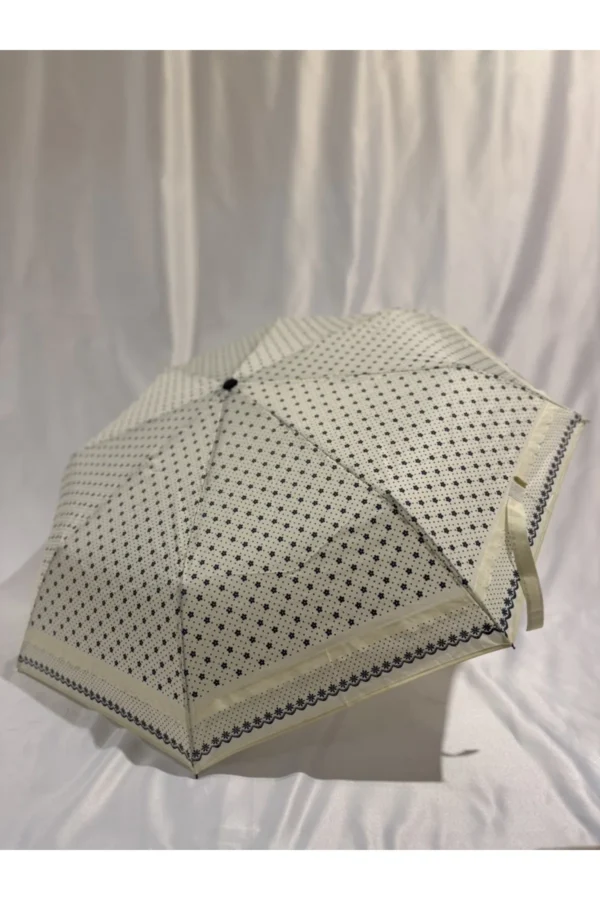 Bej 8 Telli Tam Otomatik Rüzgara Dayanıklı Desenli Şemsiye