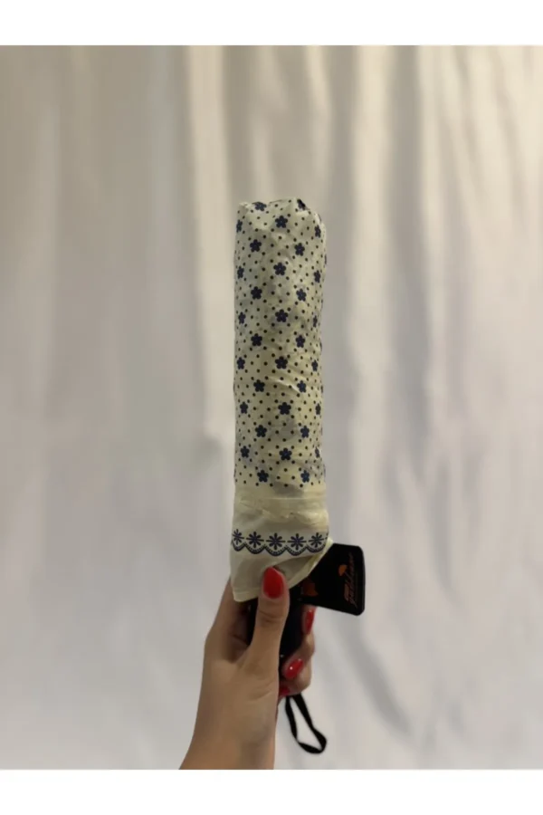 Bej 8 Telli Tam Otomatik Rüzgara Dayanıklı Desenli Şemsiye