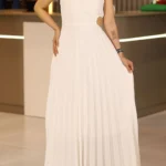 Beyaz Maxi Boy Tek Kollu Bel Detaylı Tamamı Pilise Kloş Abiye Isteme Söz Nişan Düğün Davet Elbise - Beyaz