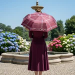 Bordo 8 Telli Tam Otomatik Rüzgara Dayanıklı Ekose Desenli Şemsiye - Bordo