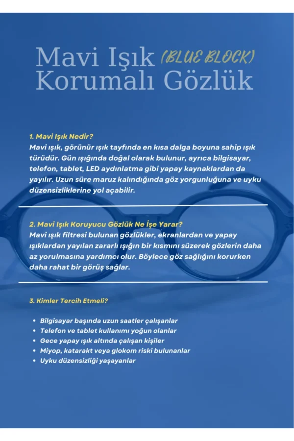 GB201 Mavi Işık Korumalı 1.Kalite Ekran ve Okuma Gözlüğü