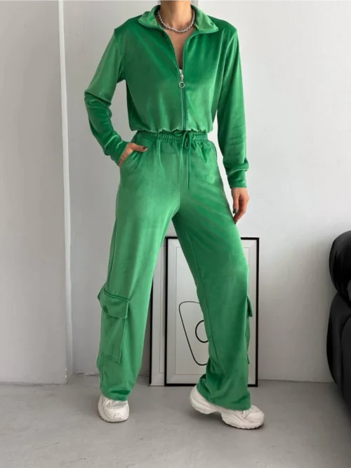 Kadife Fermuarlı Hırkalı Eşofman Takım