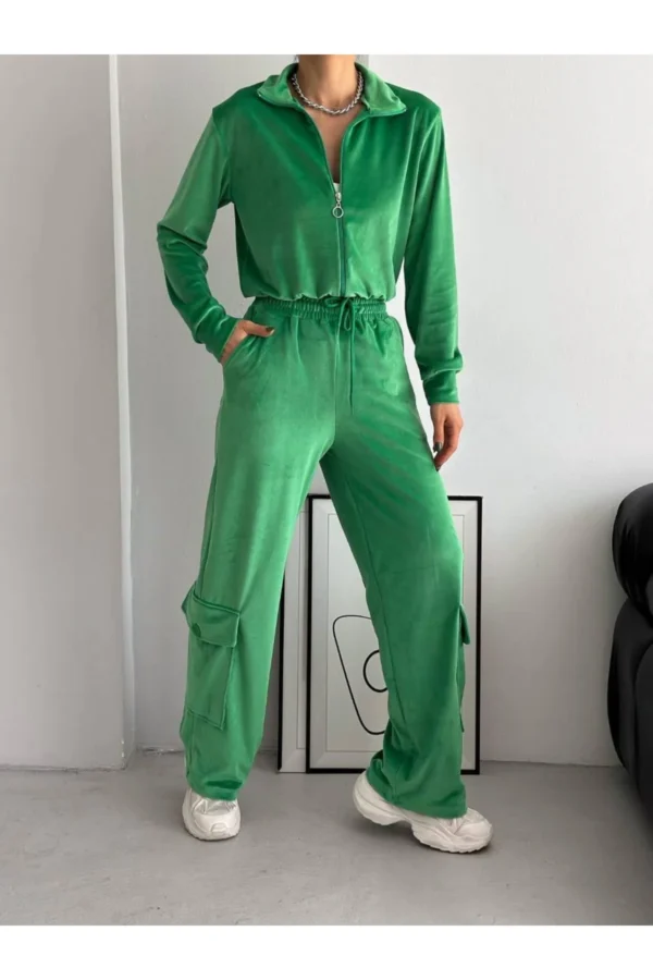 Kadife Fermuarlı Hırkalı Eşofman Takım