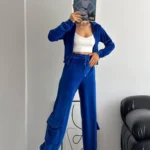 Kadife Fermuarlı Hırkalı Eşofman Takım - Lacivert