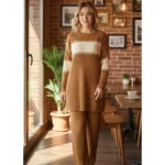 Kadın Bej Fitilli Triko Ikili Takım Spor Günlük Salaş - Bej