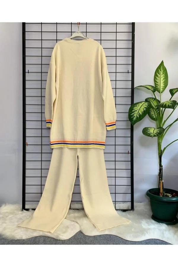 Kadın Bej Nakış Detaylı Triko Ikili Takım Günlük Spor Salaş