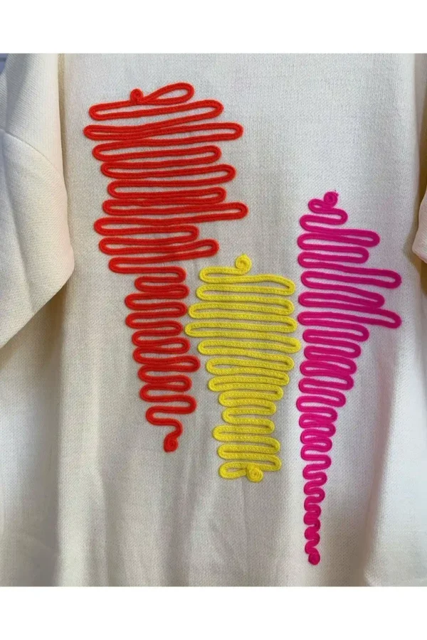 Kadın Bej Nakış Detaylı Triko Ikili Takım Günlük Spor Salaş