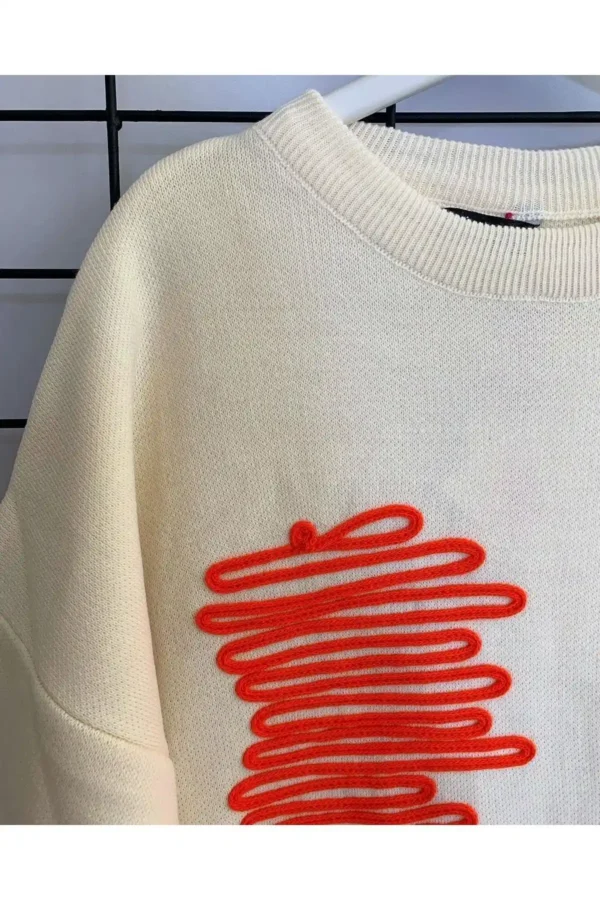 Kadın Bej Nakış Detaylı Triko Ikili Takım Günlük Spor Salaş