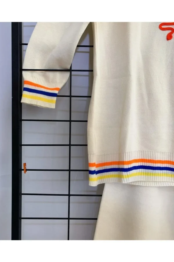 Kadın Bej Nakış Detaylı Triko Ikili Takım Günlük Spor Salaş