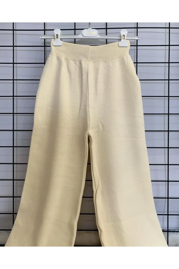 Kadın Bej Nakış Detaylı Triko Ikili Takım Günlük Spor Salaş