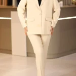 Kadın Bej Tek Düğmeli Klasik Pantolon Ceket Takım Elbise