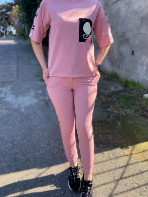 Kadın Bluz Pantolon Cep Detay Krep Ikili Takım