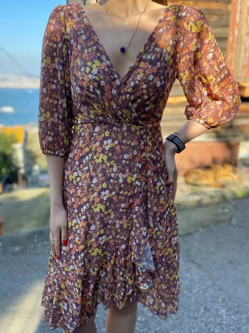 Kadın Dar Kalıp Fırfır Detaylı Yazlık Şifon Elbise