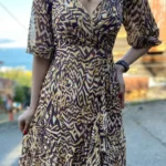 Kadın Dar Kalıp Fırfır Detaylı Yazlık Şifon Elbisel - Kahverengi