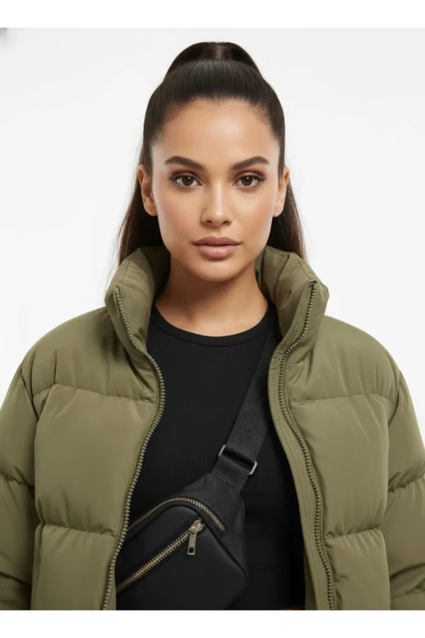 Kadın Dik Yaka Kısa Şişme Mont