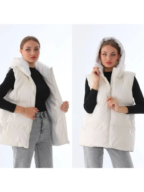 kadin-kalca-alti-kapusonlu-sisme-yelek Kadın Kalça Altı Kapüşonlu Şişme Yelek